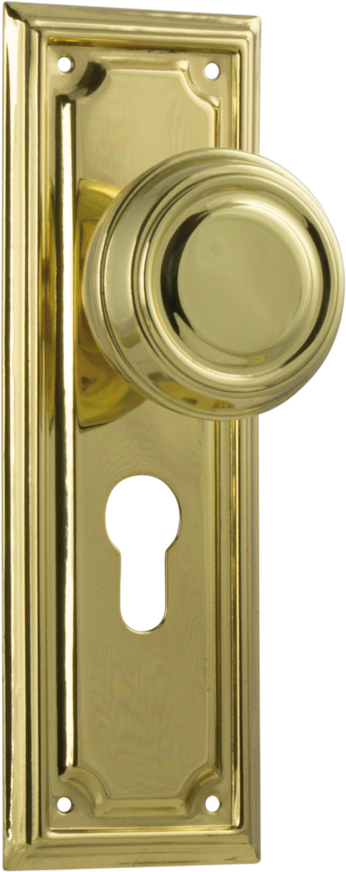 Edwardian Door Knob - Long Backplate Polished Brass / Euro | Entrance