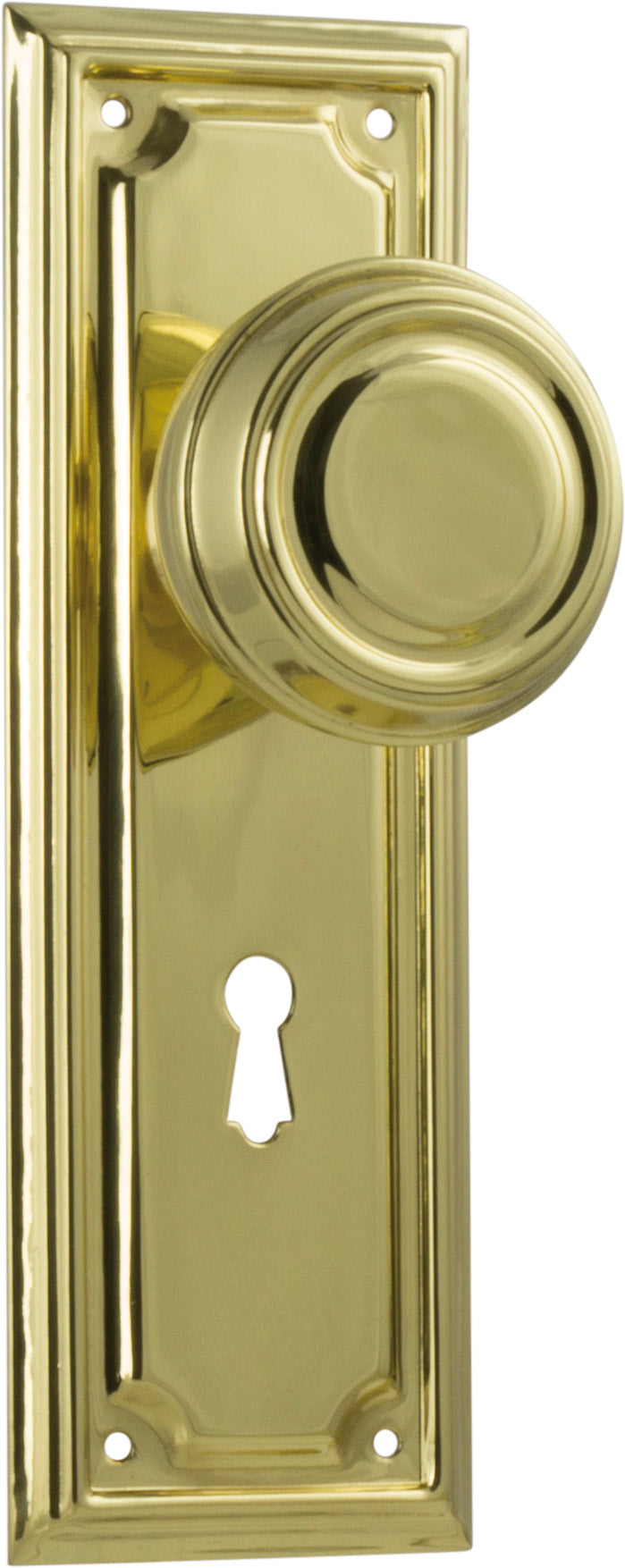 Edwardian Door Knob - Long Backplate Polished Brass / Lock | Lock (Skeleton Key)
