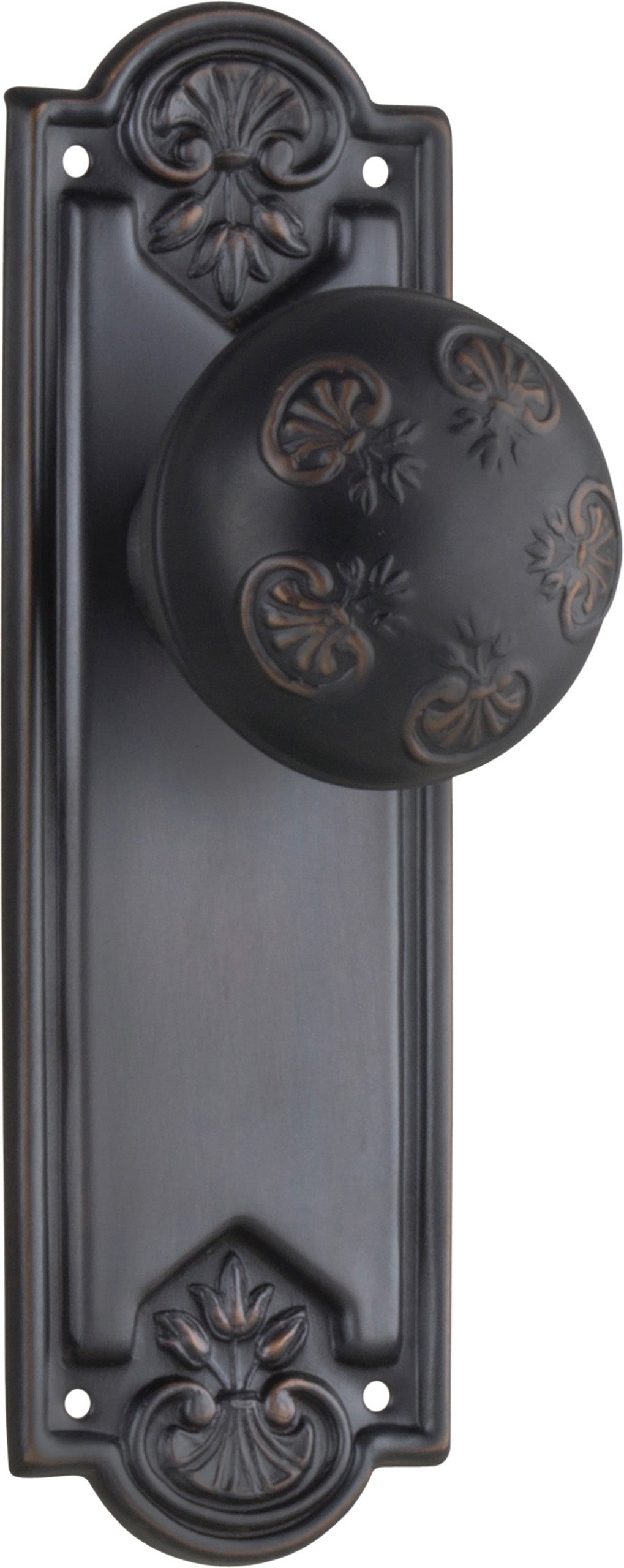 Nouveau Door Knob - Long Backplate Antique Copper / Latch | Passage