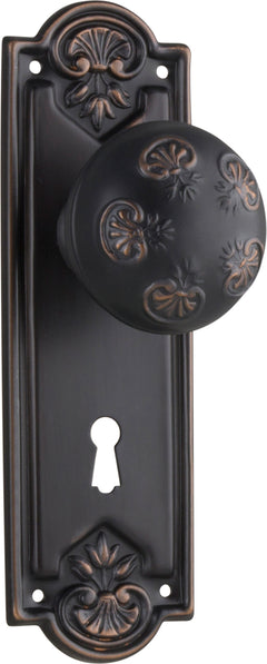 Nouveau Door Knob - Long Backplate Antique Copper / Lock | Lock (Skeleton Key)