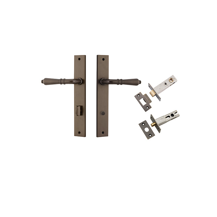 Sarlat Lever - Rectangular Backplate Privacy Kit with Privacy Turn Antique Brass / Solid Brass