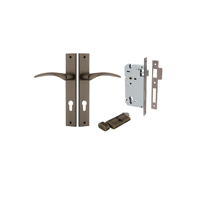 Oxford Lever - Rectangular Backplate Entrance Kit with High Security Lock Antique Brass / Solid Brass