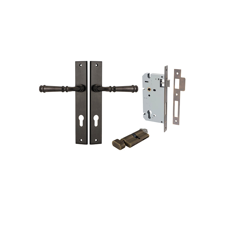 Verona Lever - Rectangular Backplate Entrance Kit with High Security Lock Antique Brass / Solid Brass