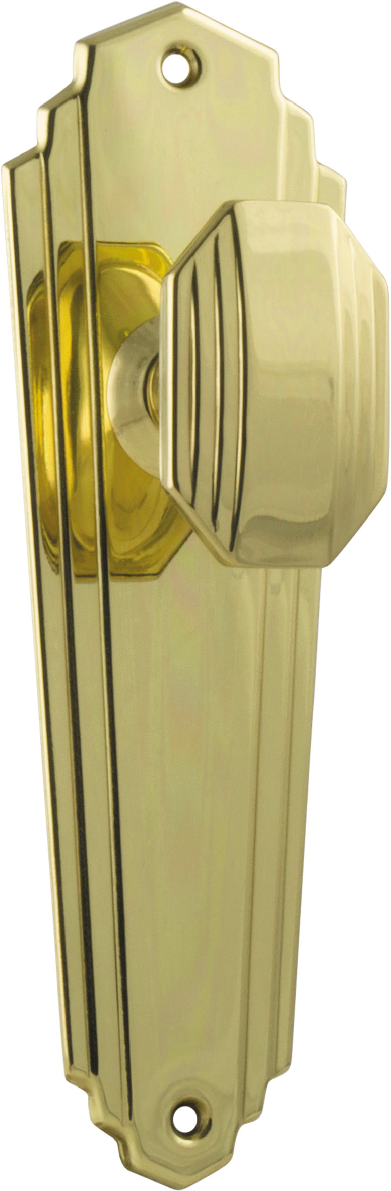 Elwood Art Deco Door Knob - Long Backplate Polished Brass / Latch | Passage