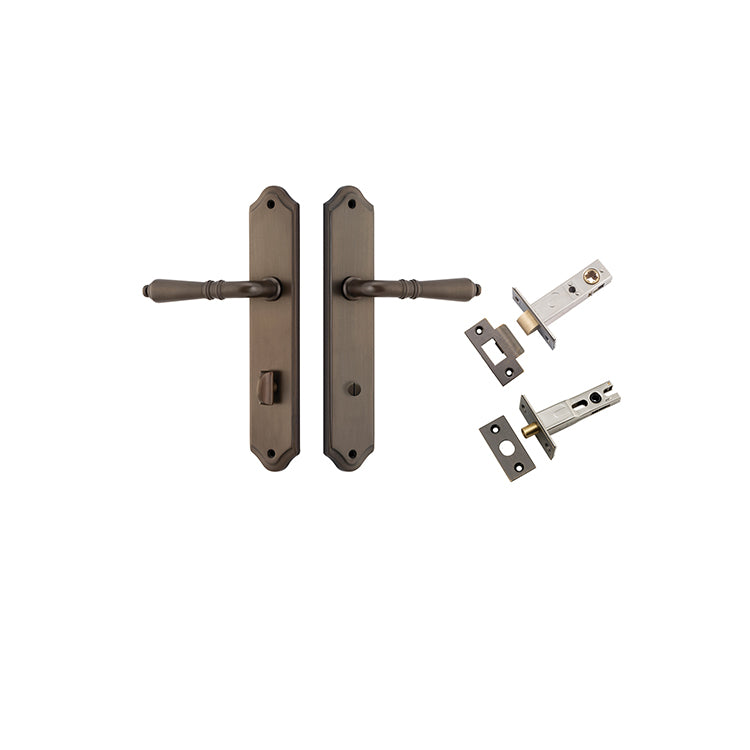 Sarlat Lever - Shouldered Backplate Privacy Kit with Privacy Turn Antique Brass / Solid Brass
