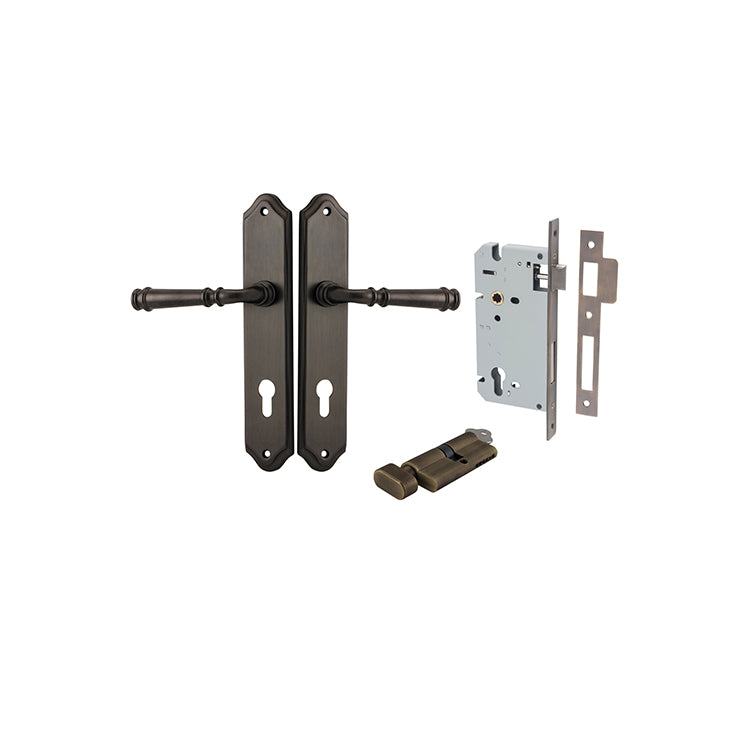 Verona Lever - Shouldered Backplate Entrance Kit with High Security Lock Antique Brass / Solid Brass