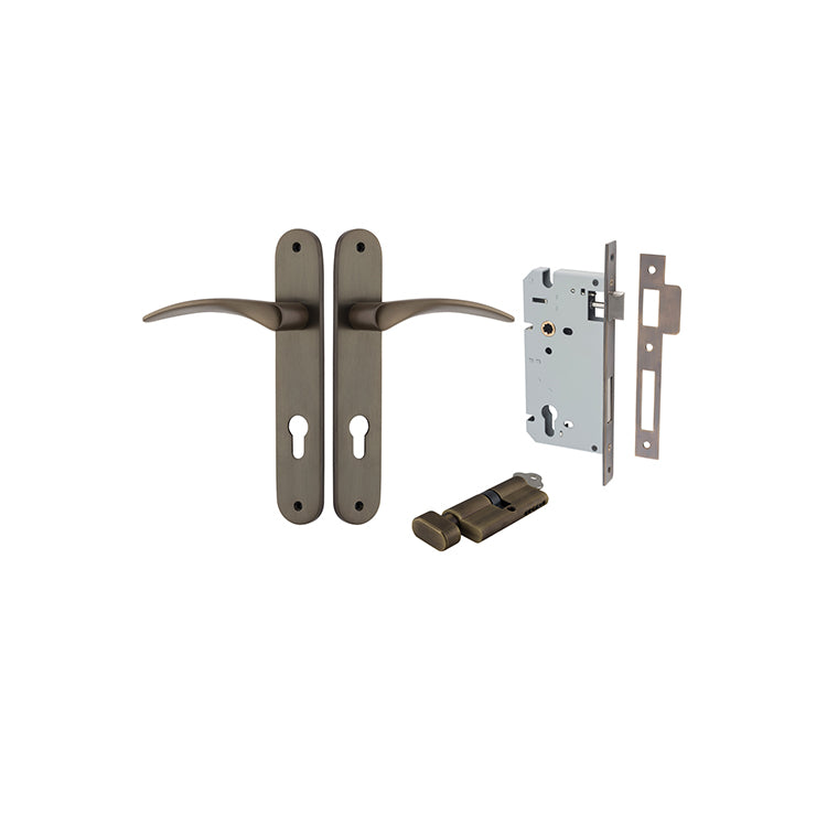 Oxford Lever - Oval Backplate Entrance Kit with High Security Lock Antique Brass / Solid Brass