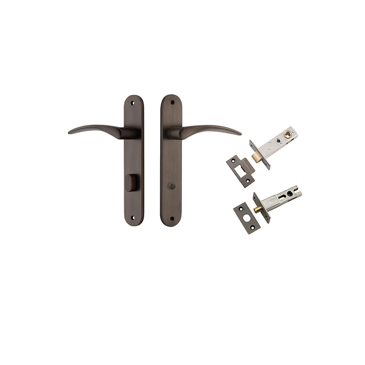 Oxford Lever - Oval Backplate Privacy Kit with Privacy Turn Antique Brass / Solid Brass
