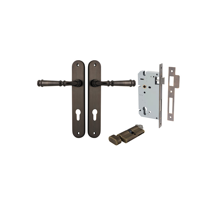 Verona Lever - Oval Backplate Entrance Kit with High Security Lock Antique Brass / Solid Brass