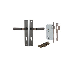 Brunswick Lever - Rectangular Backplate Entrance Kit with High Security Lock Antique Brass / Solid Brass