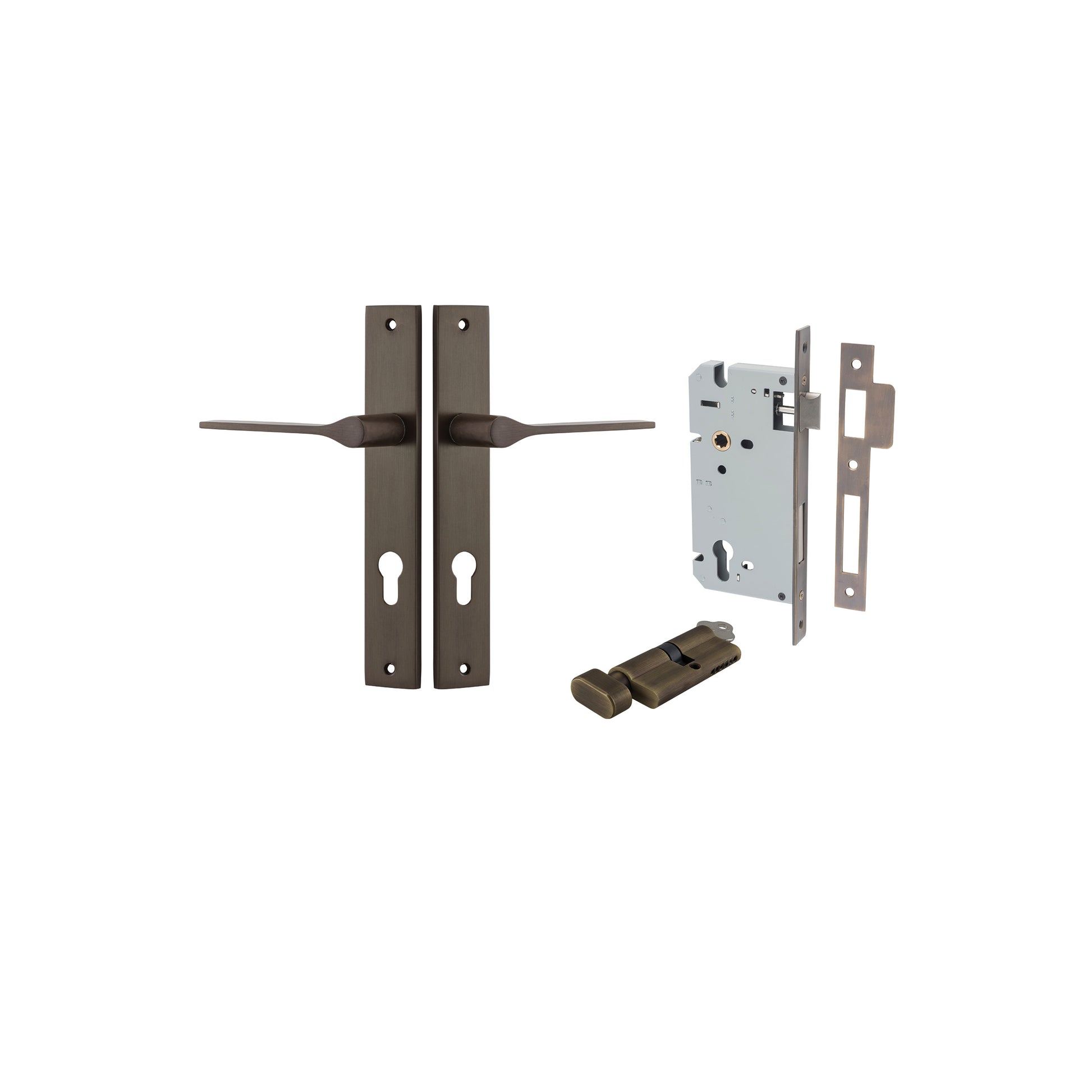 Como Lever - Rectangular Backplate Entrance Kit with High Security Lock Antique Brass / Solid Brass