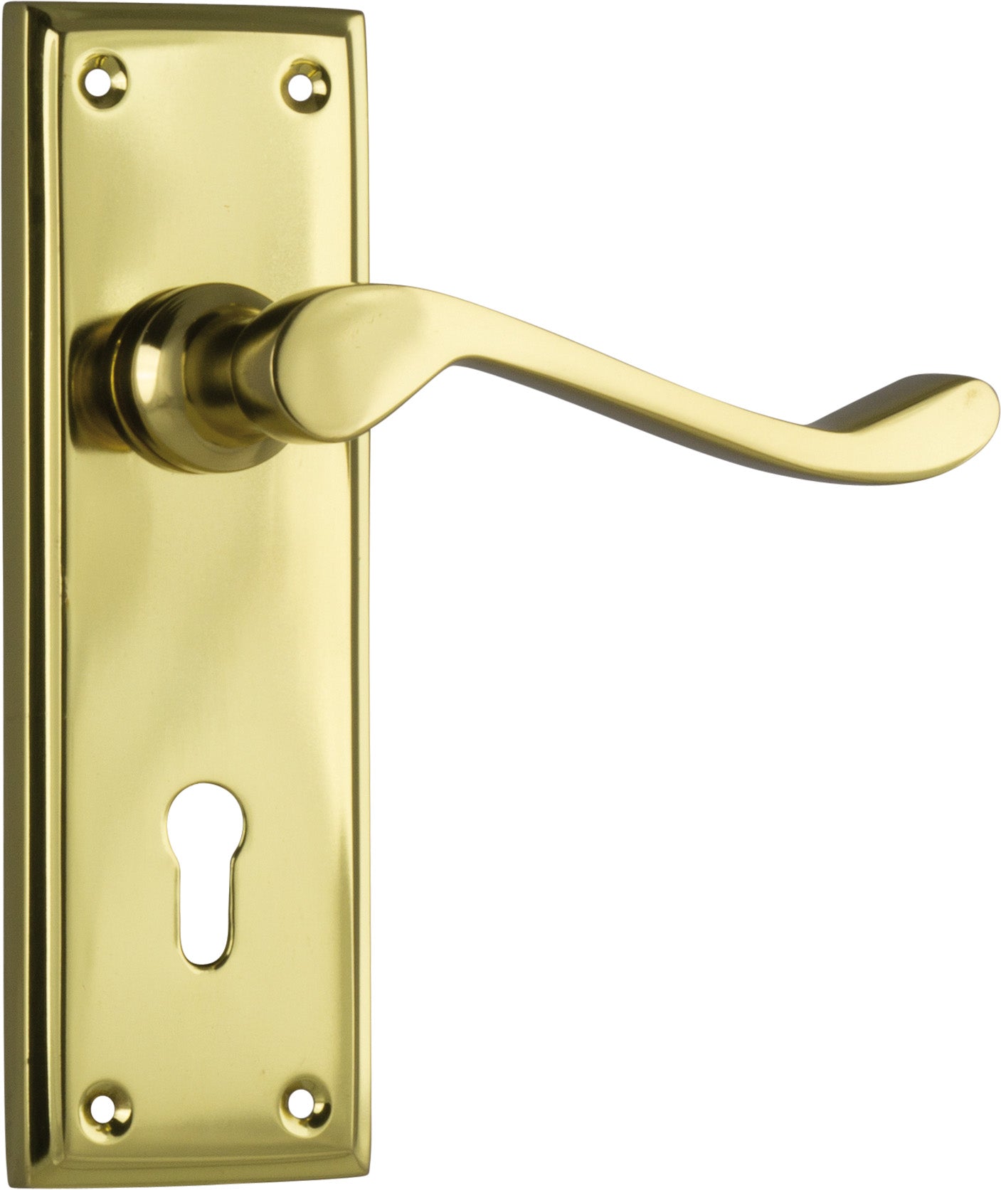 Camden Lever - Long Backplate Polished Brass / Lock | Lock (Skeleton Key)