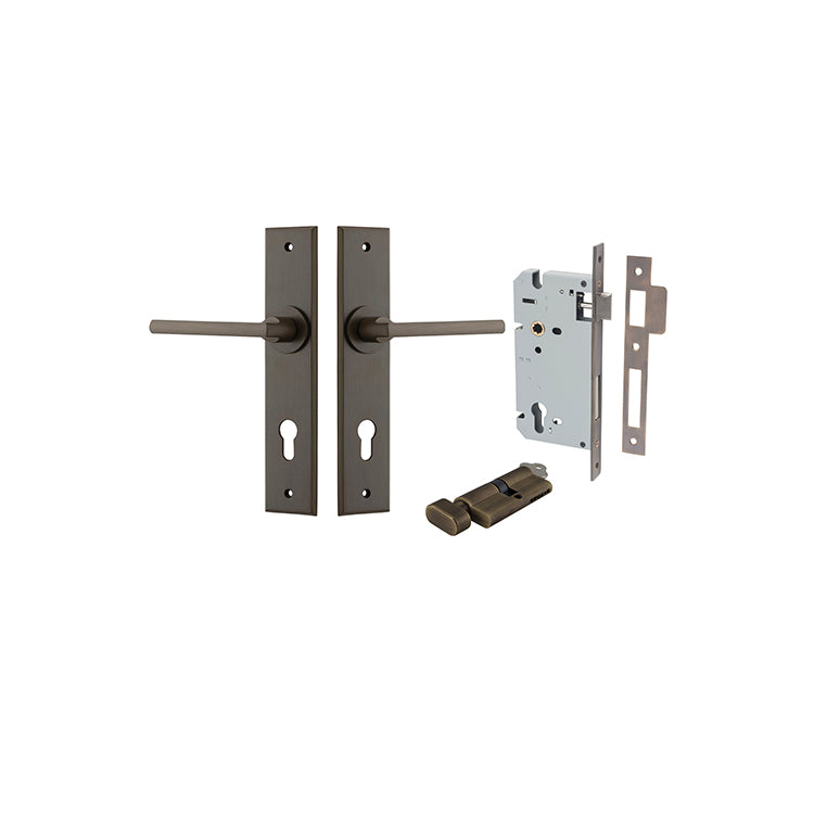 Baltimore Lever - Chamfered Backplate Entrance Kit with High Security Lock Antique Brass / Solid Brass