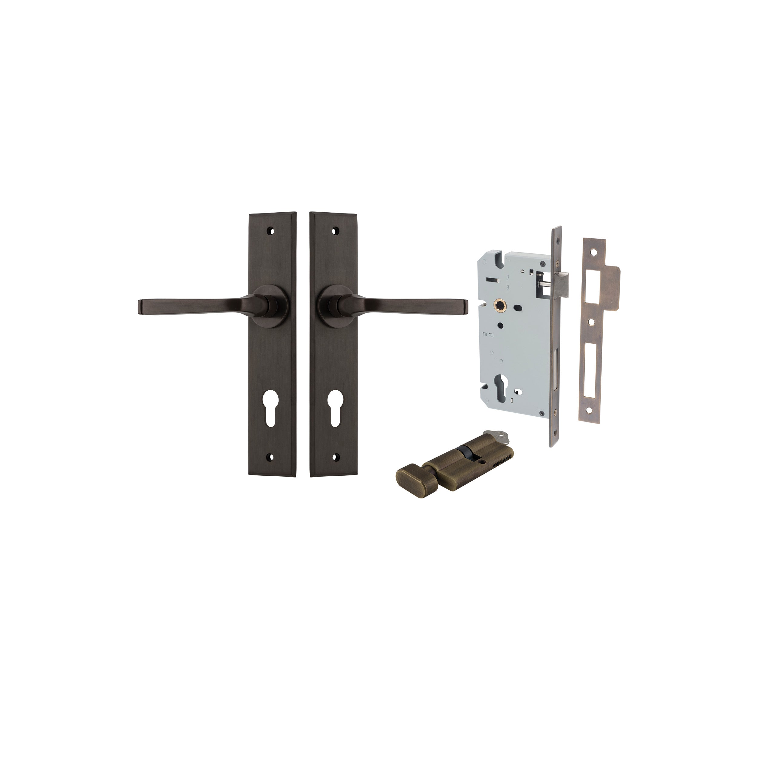 Annecy  Lever - Chamfered Backplate Entrance Kit with High Security Lock Antique Brass / Solid Brass