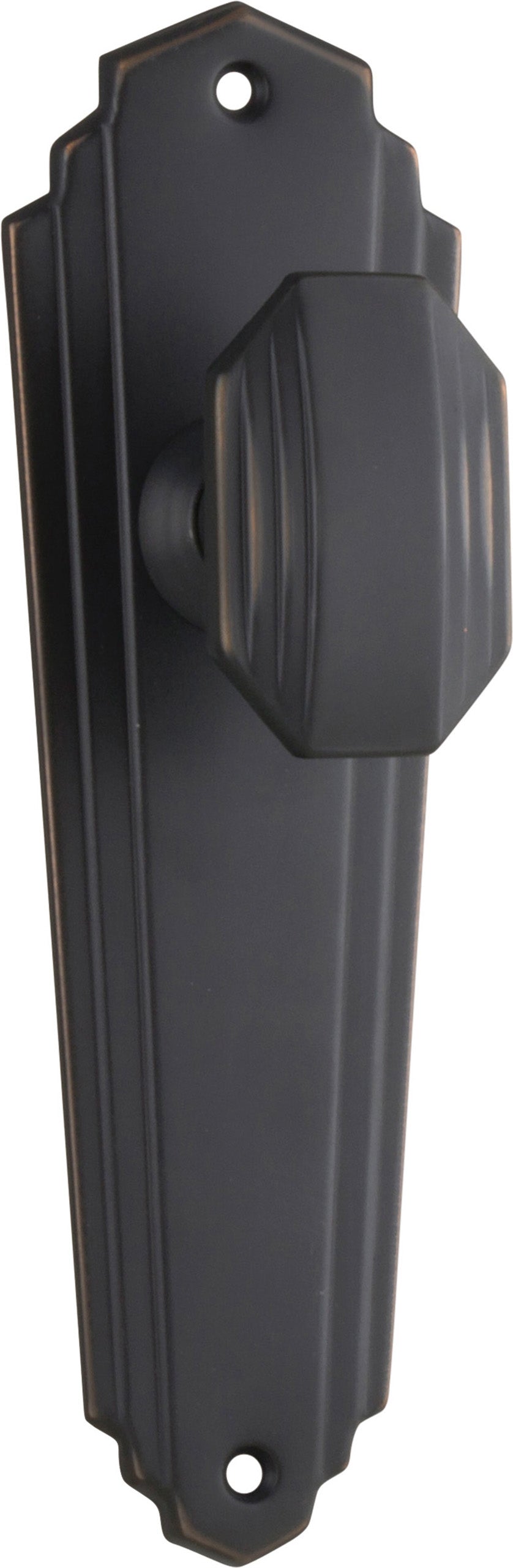 Elwood Art Deco Door Knob - Long Backplate Antique Copper / Latch | Passage