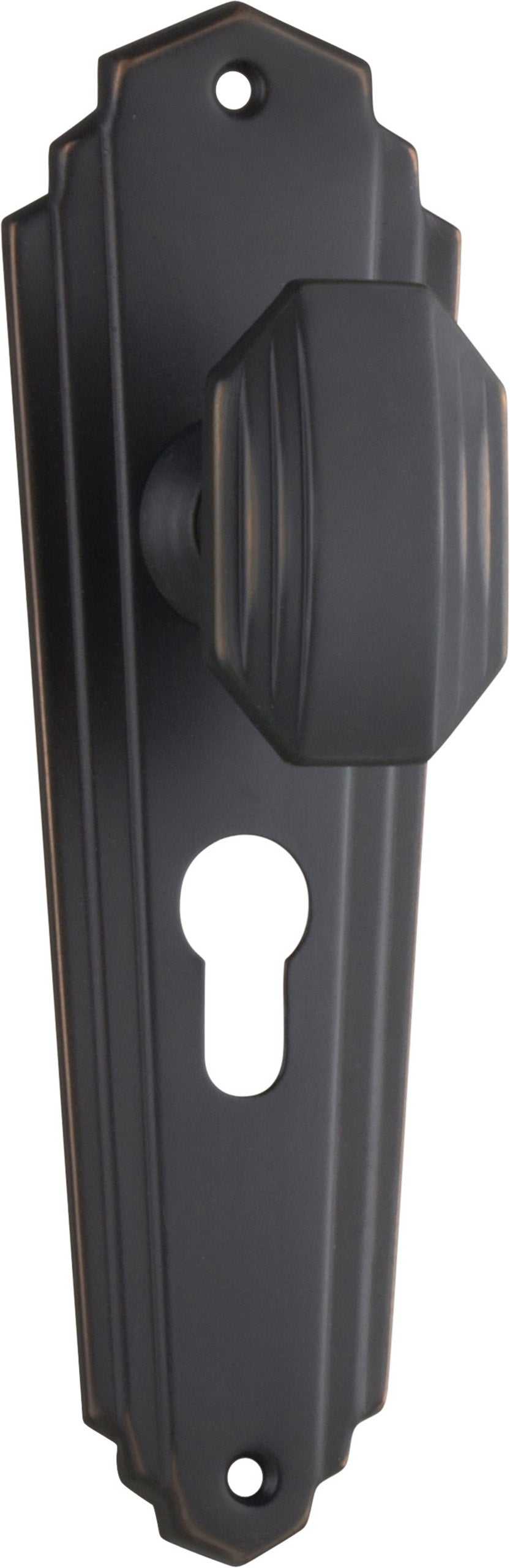 Elwood Art Deco Door Knob - Long Backplate Antique Copper / Euro | Entrance