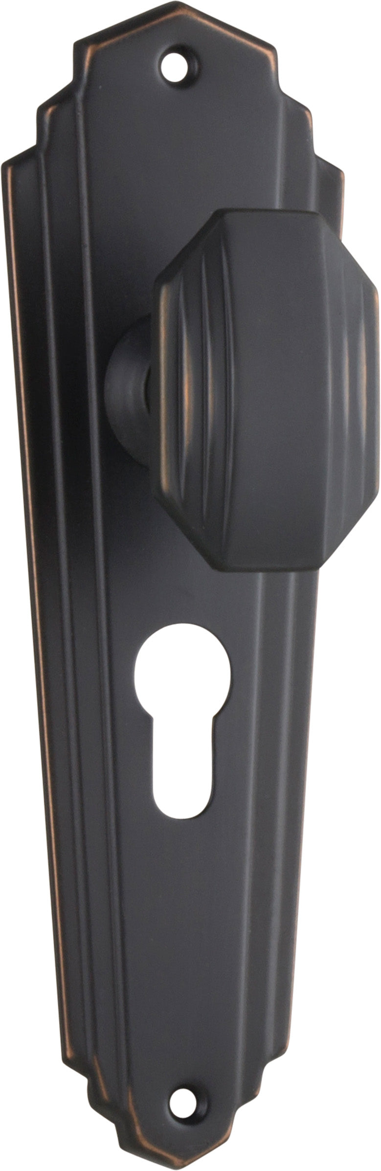 Elwood Art Deco Door Knob - Long Backplate Antique Copper / Euro | Entrance