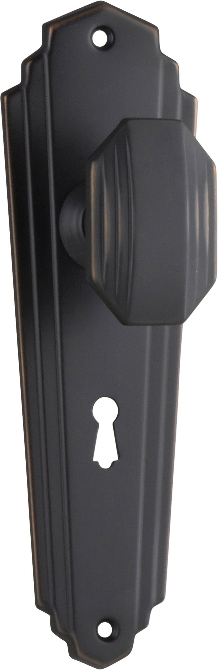 Elwood Art Deco Door Knob - Long Backplate Antique Copper / Lock | Lock (Skeleton Key)