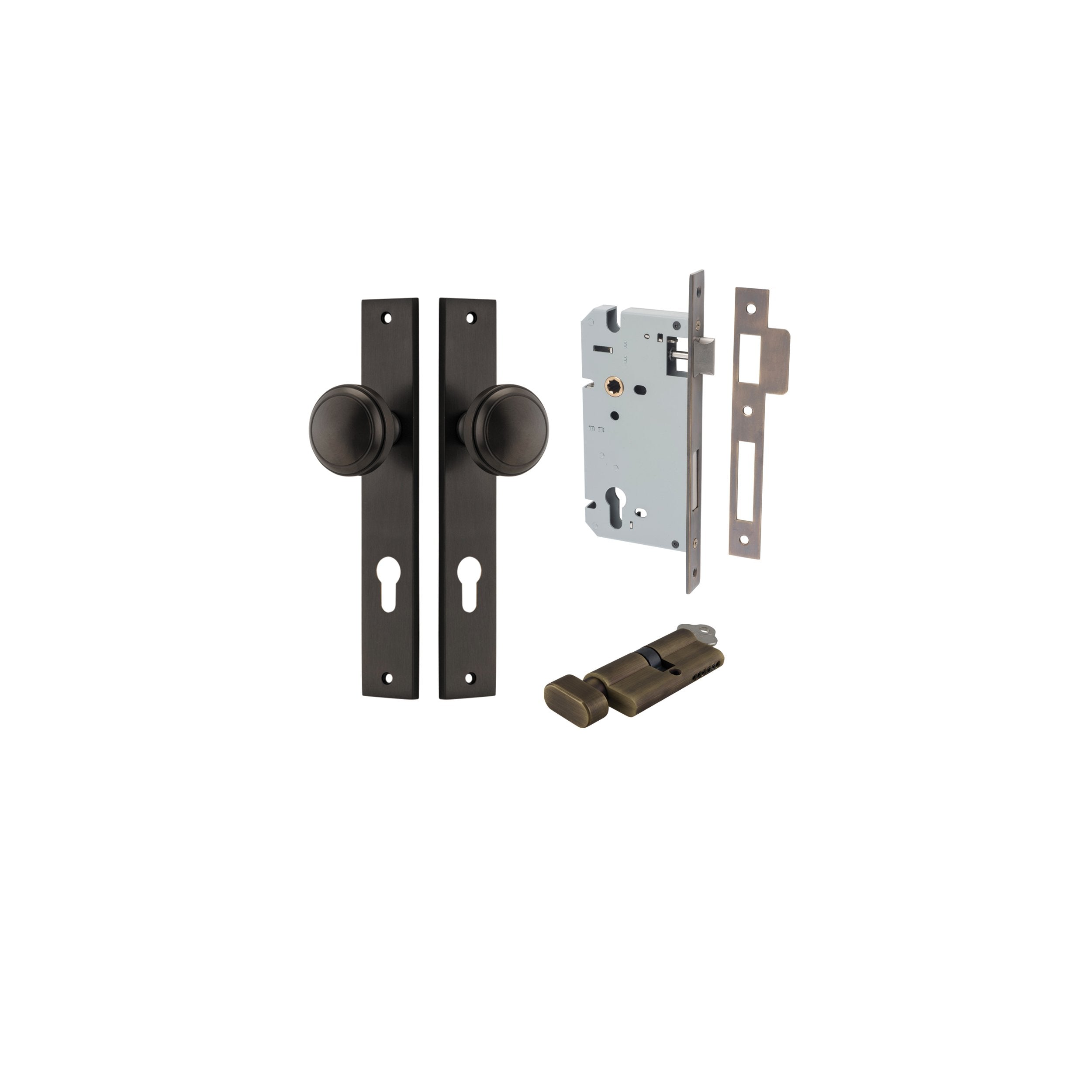 Paddington Knob - Rectangular Backplate Entrance Kit with High Security Lock