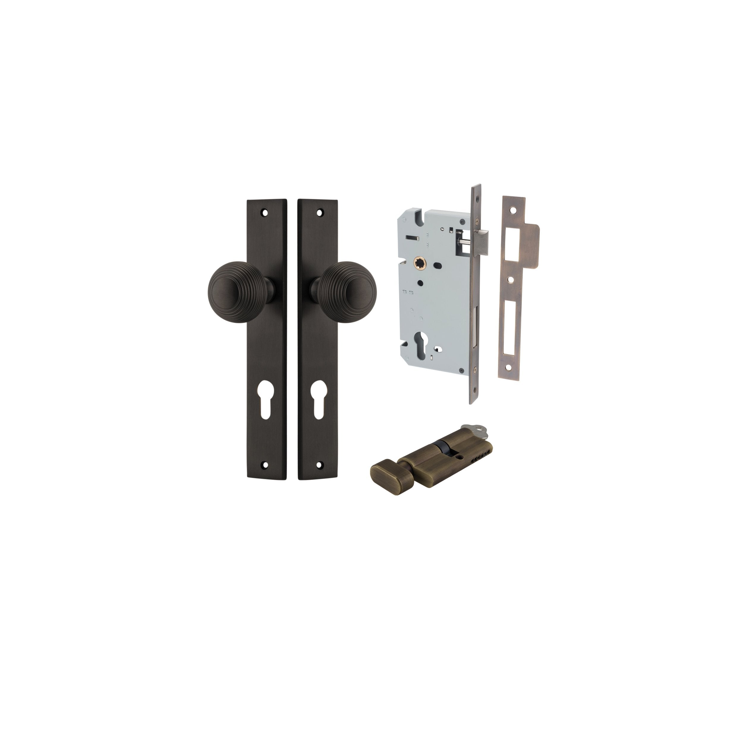 Guildford Knob - Rectangular Backplate Entrance Kit with High Security Lock