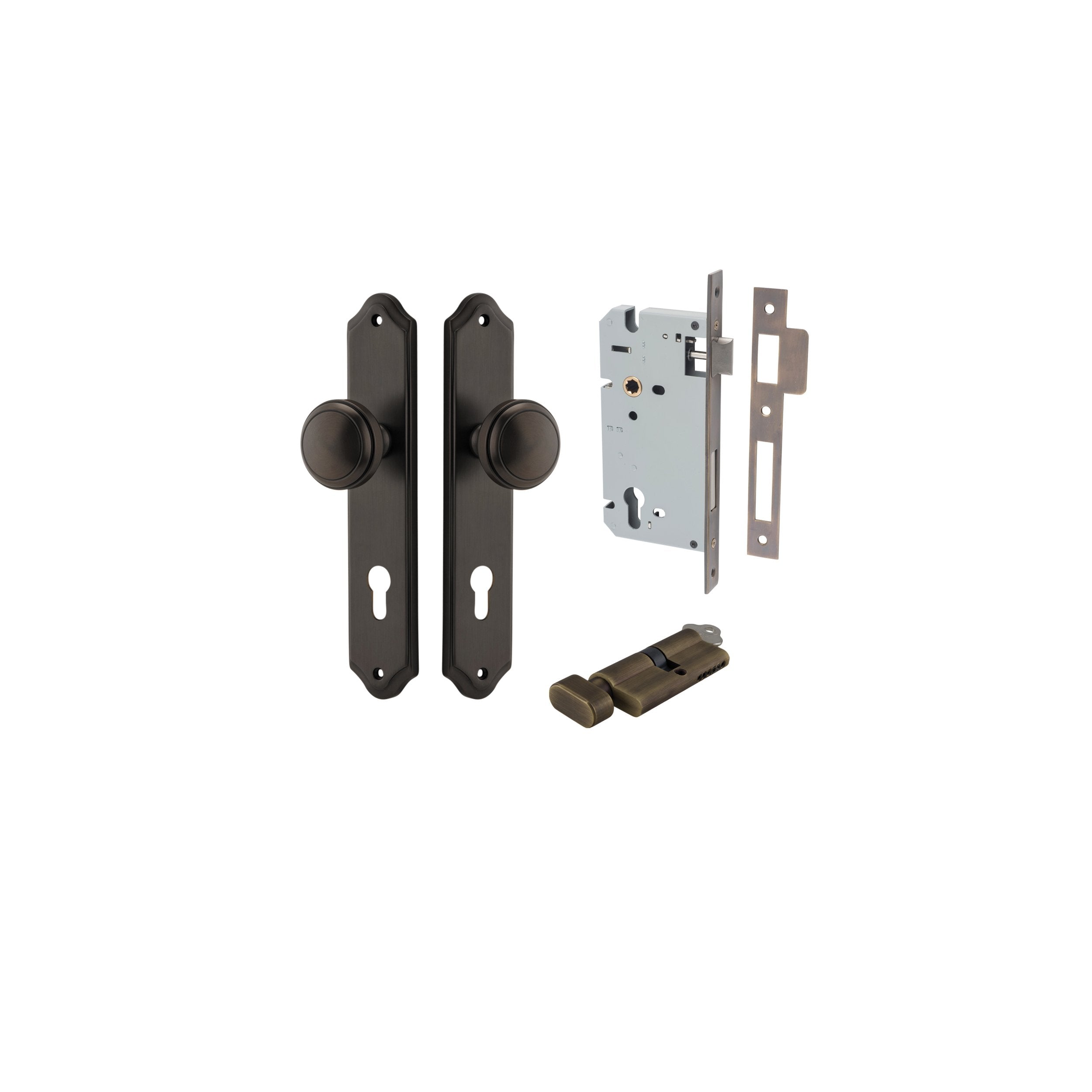 Paddington Knob - Shouldered Backplate Entrance Kit with High Security Lock