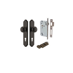 Cambridge Knob - Shouldered Backplate Entrance Kit with High Security Lock Antique Brass / Solid Brass