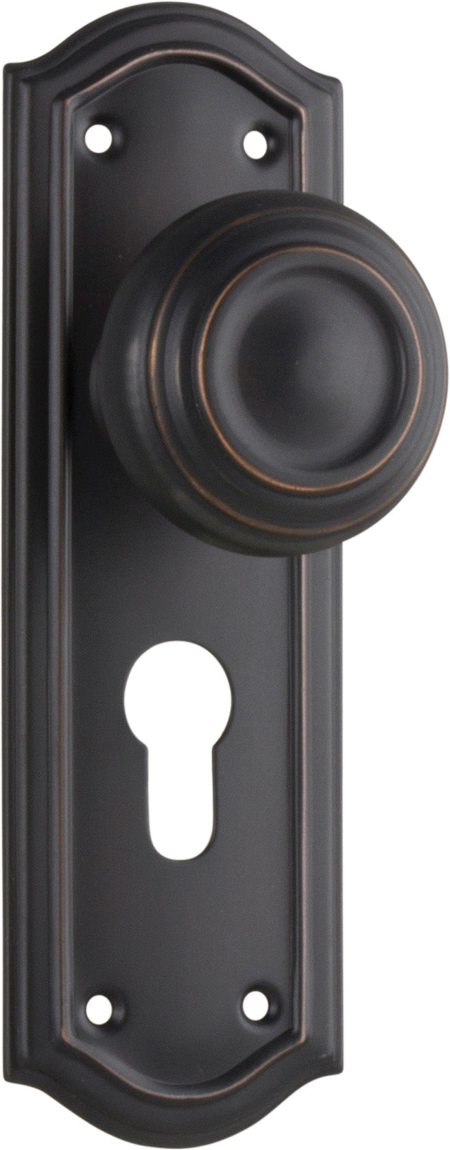 Kensington Door Knob - Long Backplate Antique Copper / Euro | Entrance