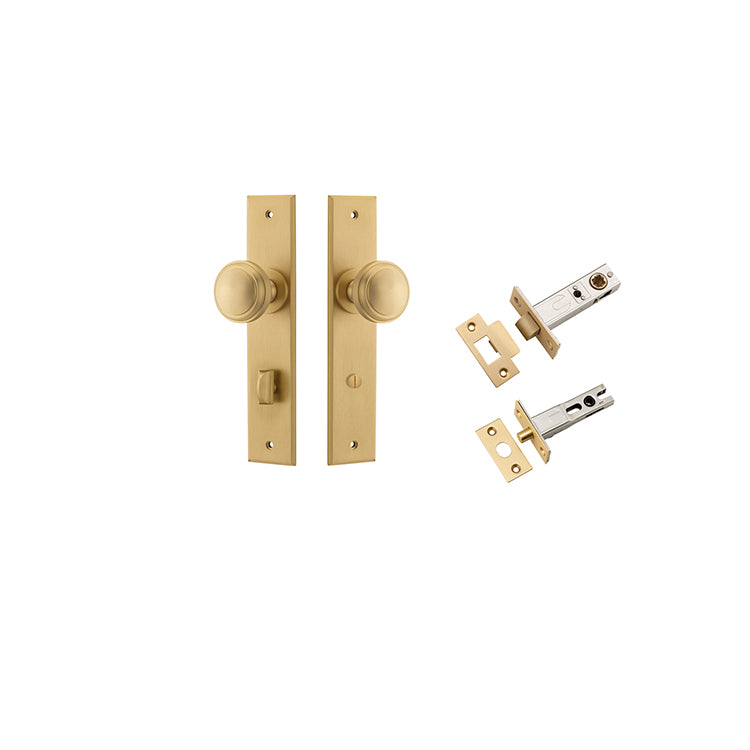Paddington Knob - Chamfered Backplate Privacy Kit with Privacy Turn Satin Brass / Solid Brass