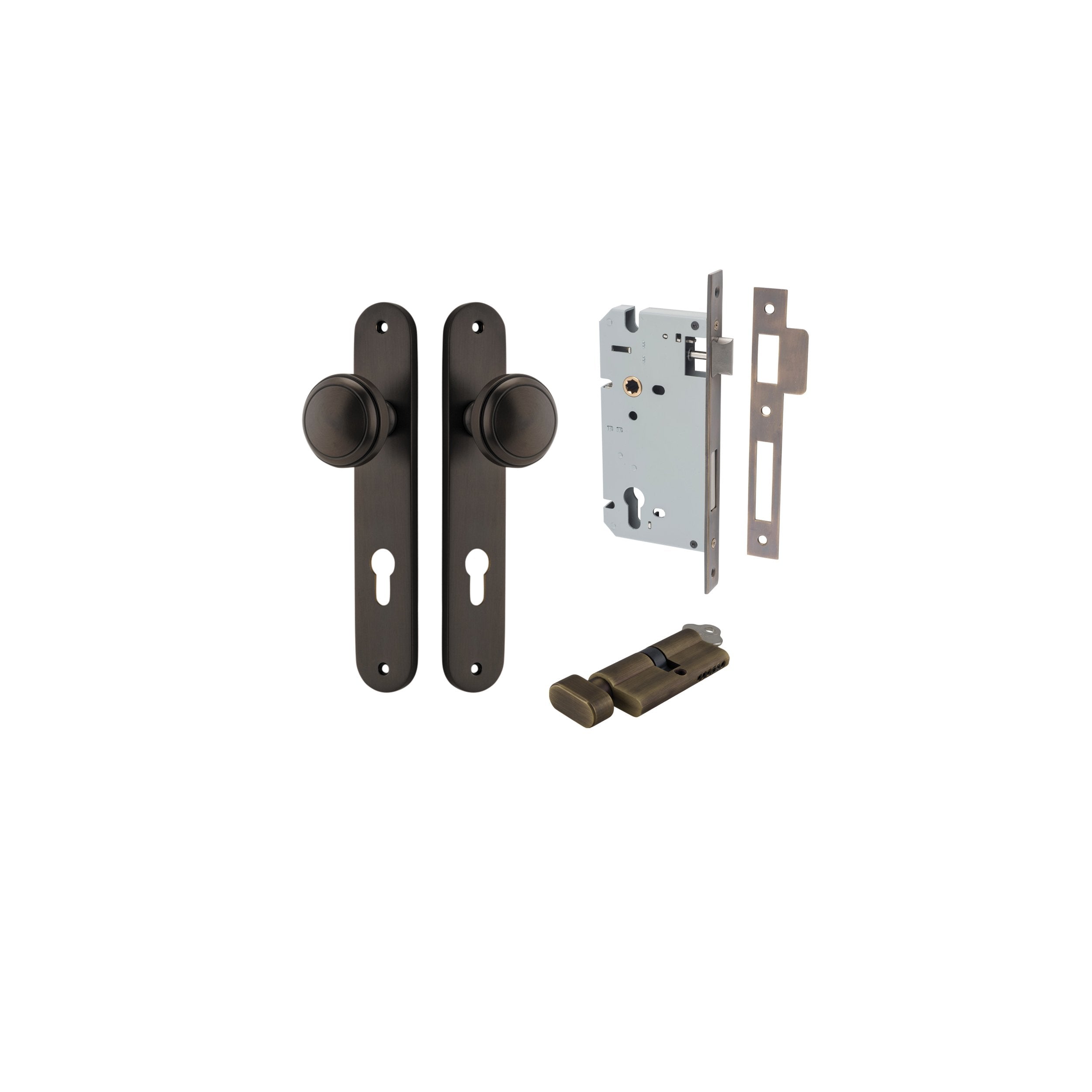 Paddington Knob - Oval Backplate Entrance Kit with High Security Lock