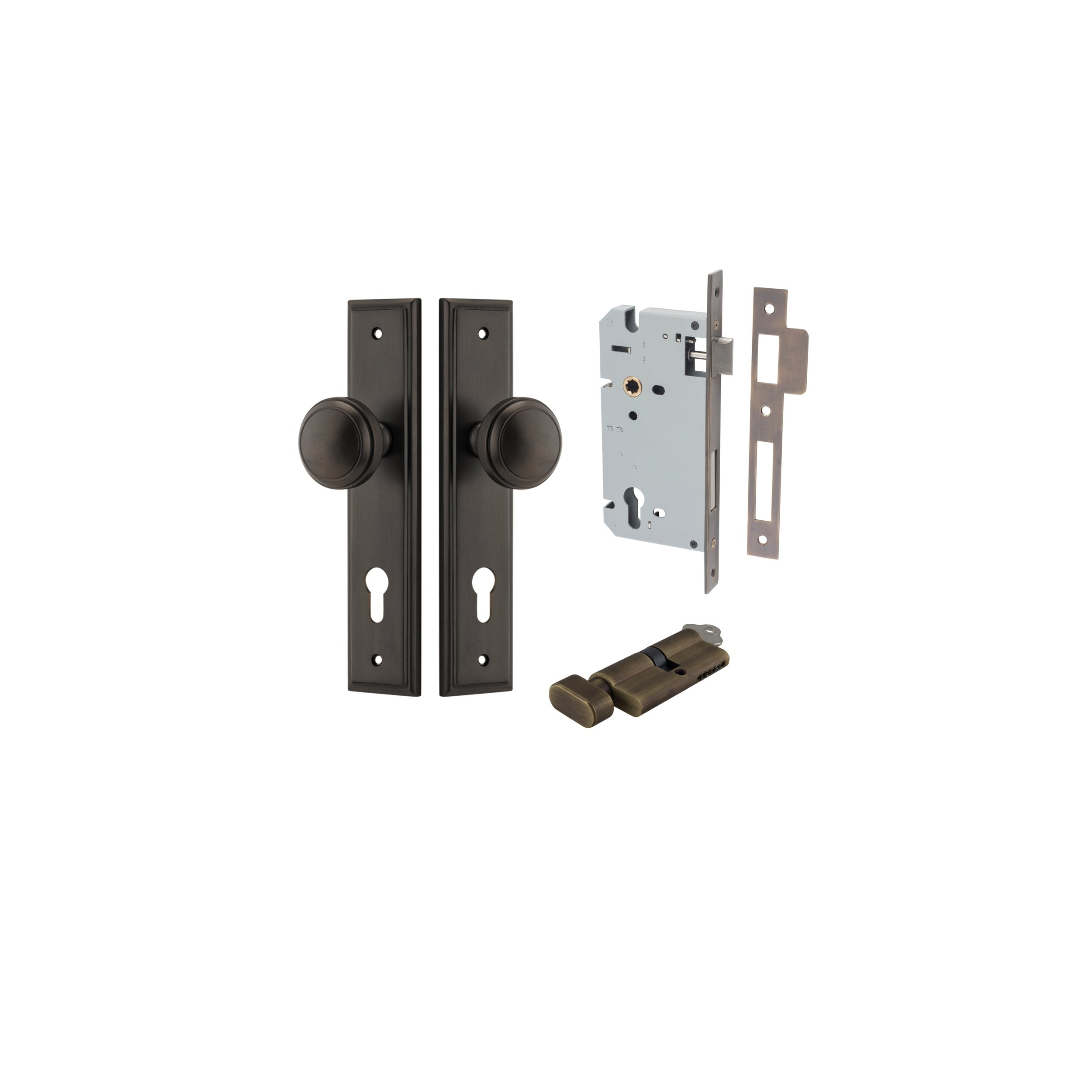 Paddington Knob - Stepped Backplate Entrance Kit with High Security Lock