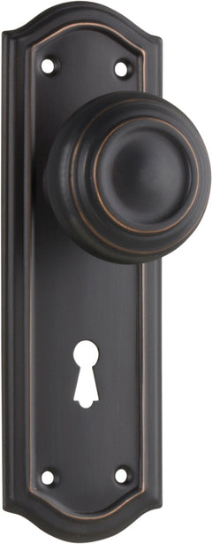 Kensington Door Knob - Long Backplate Antique Copper / Lock | Lock (Skeleton Key)