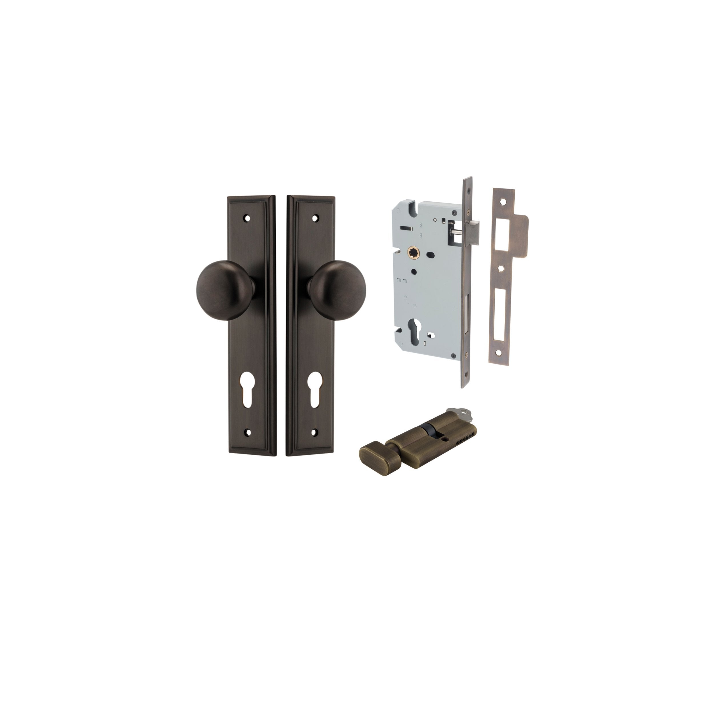 Cambridge Knob - Stepped Backplate Entrance Kit with High Security Lock