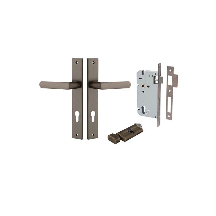 Osaka Lever - Rectangular Backplate Entrance Kit with High Security Lock Antique Brass / Solid Brass
