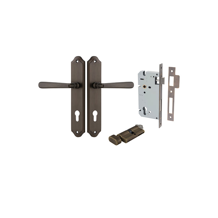 Copenhagen Lever - Shouldered Backplate Entrance Kit with High Security Lock Antique Brass / Solid Brass
