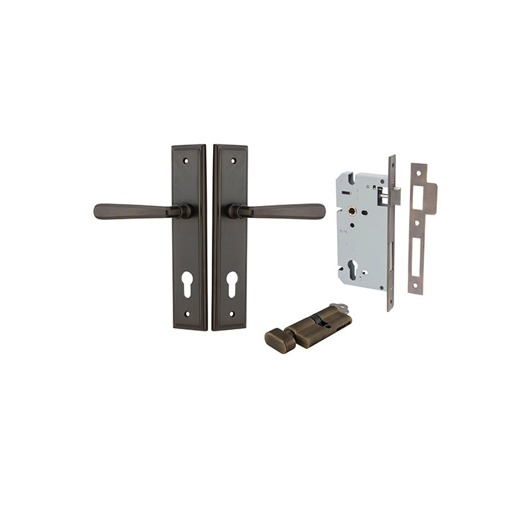 Copenhagen Lever - Stepped Backplate Entrance Kit with High Security Lock Antique Brass / Solid Brass