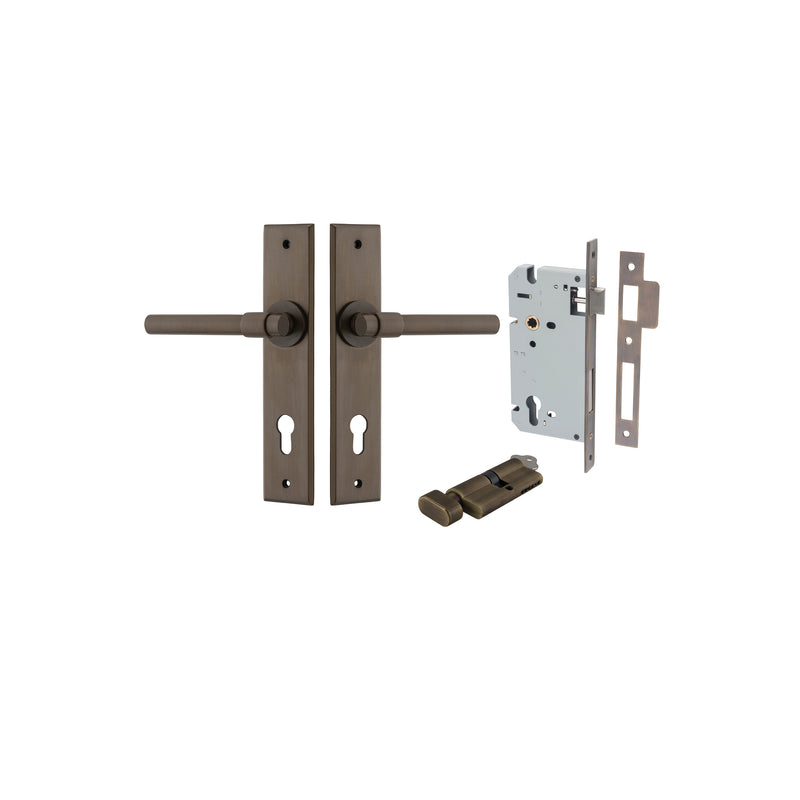 Helsinki Lever - Chamfered Backplate Entrance Kit with High Security Lock Antique Brass / Solid Brass