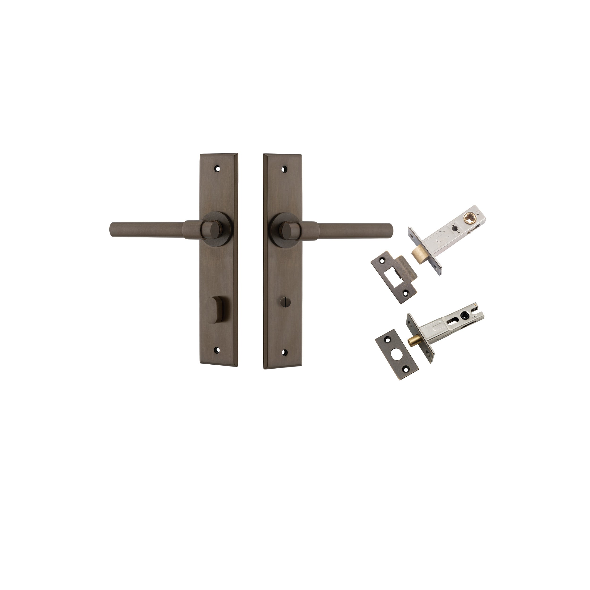 Helsinki Lever - Chamfered Backplate Privacy Kit with Privacy Turn Antique Brass / Solid Brass