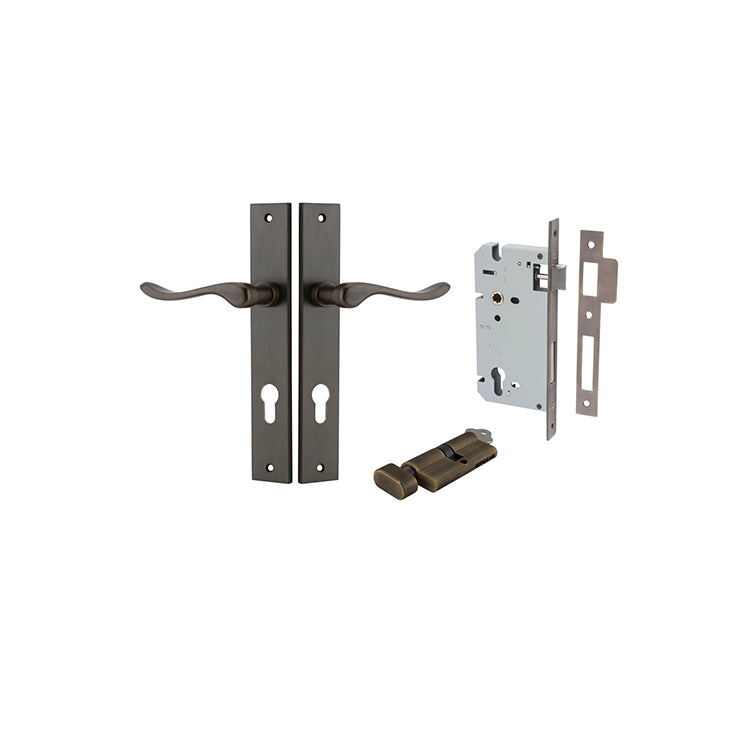 Stirling Lever - Rectangular Backplate Entrance Kit with High Security Lock Antique Brass / Solid Brass