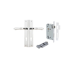 Sarlat Lever - Rectangular Backplate Entrance Kit with High Security Lock Chrome Plated / Solid Brass