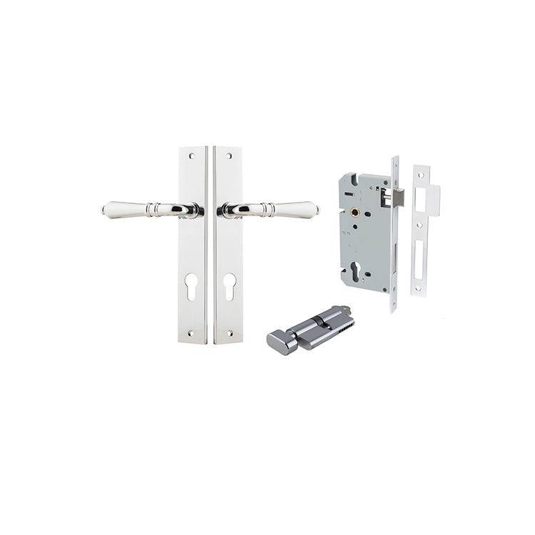 Sarlat Lever - Rectangular Backplate Entrance Kit with High Security Lock Chrome Plated / Solid Brass