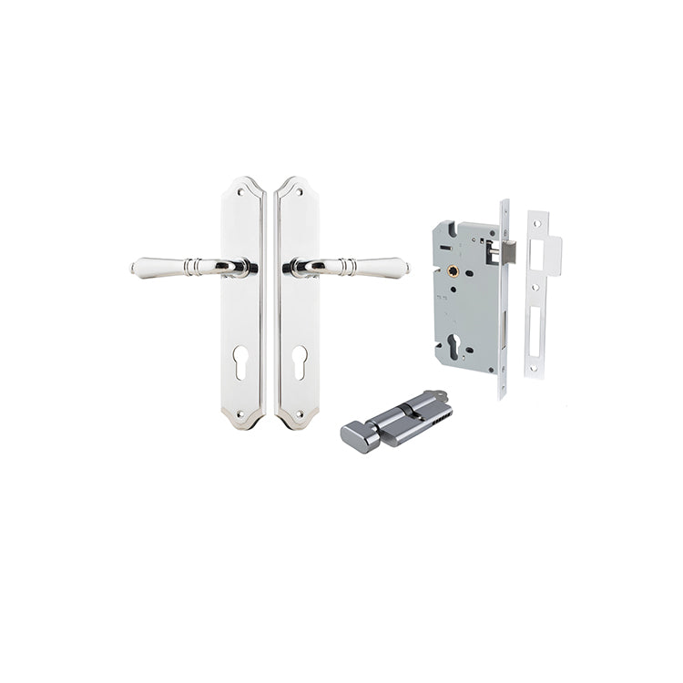 Sarlat Lever - Shouldered Backplate Entrance Kit with High Security Lock Chrome Plated / Solid Brass