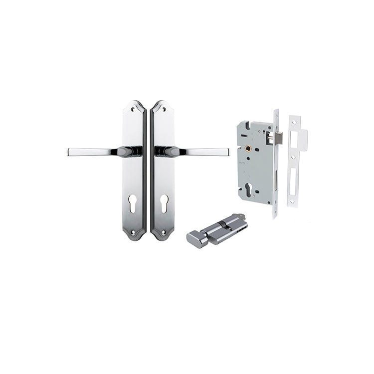Annecy Lever - Shouldered Backplate Entrance Kit with High Security Lock Chrome Plated / Solid Brass
