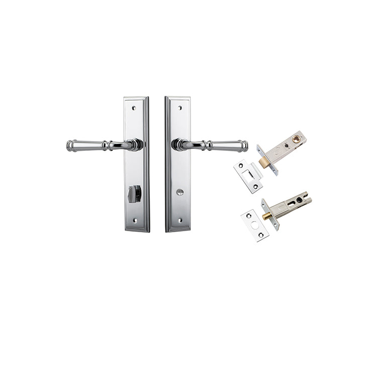 Verona Lever - Stepped Backplate Privacy Kit with Privacy Turn Chrome Plated / Solid Brass