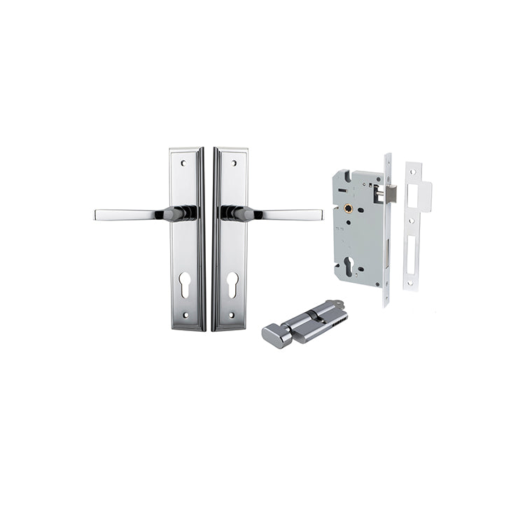 Annecy Lever - Stepped Backplate Entrance Kit with High Security Lock Chrome Plated / Solid Brass