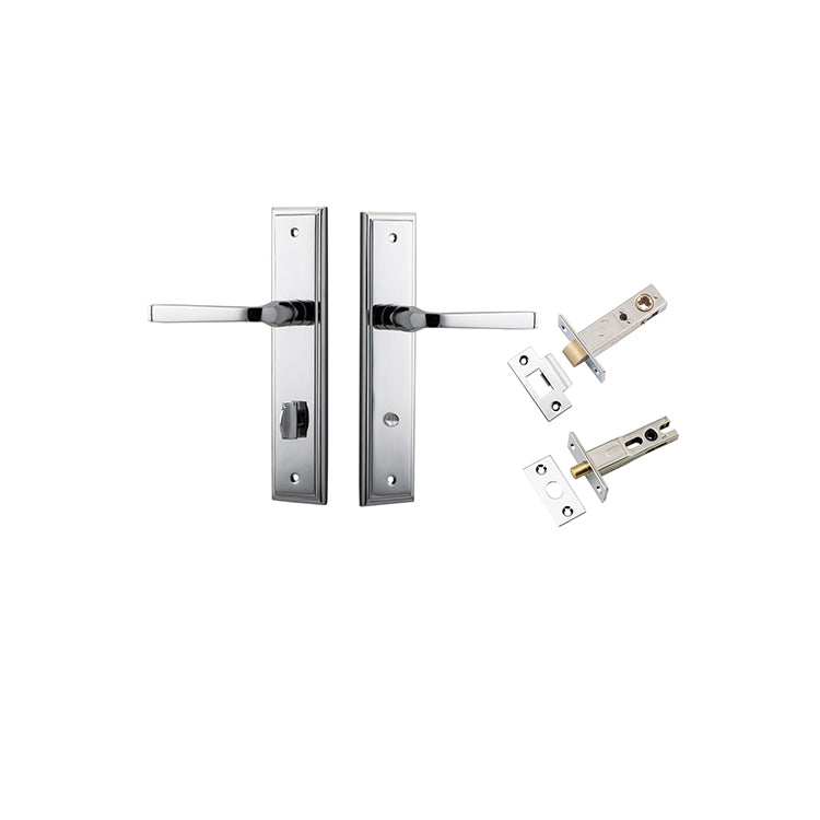 Annecy Lever - Stepped Backplate Privacy Kit with Privacy Turn Chrome Plated / Solid Brass