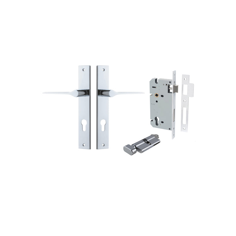 Como Lever - Rectangular Backplate Entrance Kit with High Security Lock Chrome Plated / Solid Brass