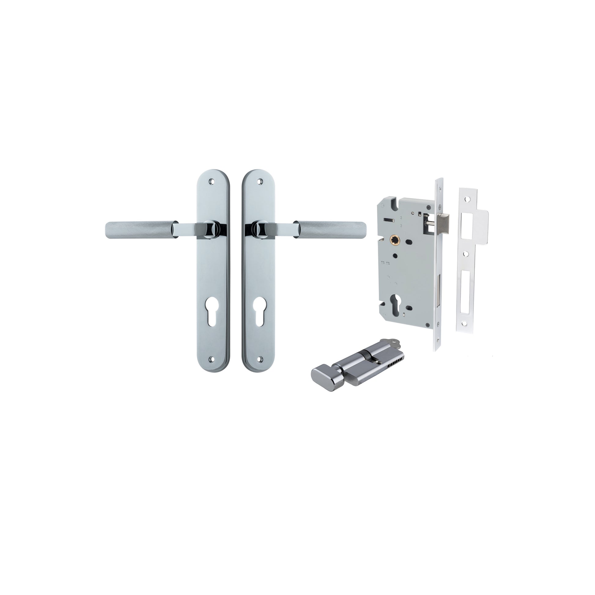 Brunswick Lever - Oval Backplate Entrance Kit with High Security Lock Chrome Plated / Solid Brass