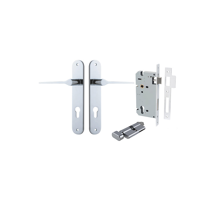 Como Lever - Oval Backplate Entrance Kit with High Security Lock Chrome Plated / Solid Brass