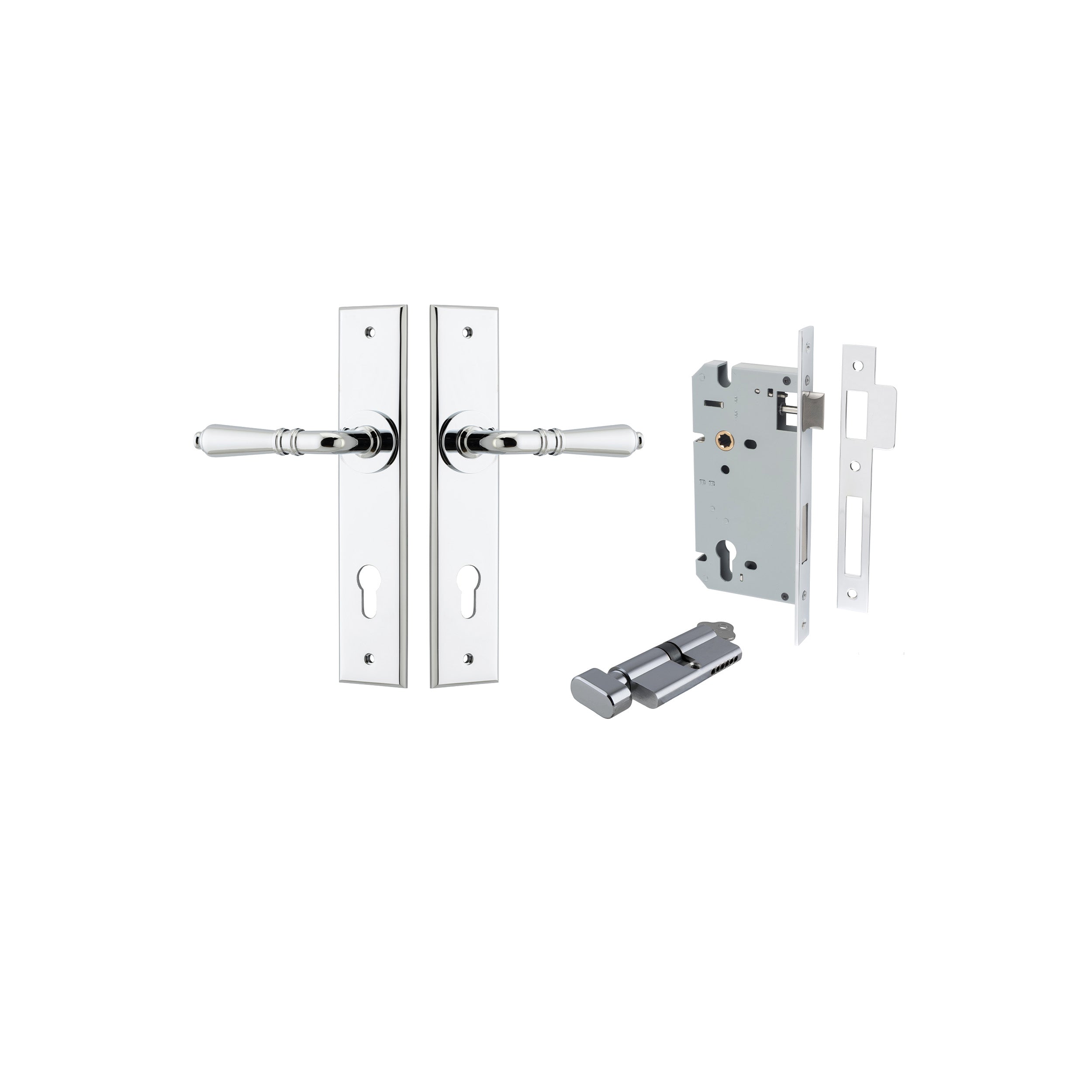 Sarlat Lever - Chamfered Backplate Entrance Kit with High Security Lock Chrome Plated / Solid Brass