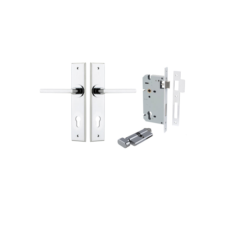 Baltimore Lever - Chamfered Backplate Entrance Kit with High Security Lock Chrome Plated / Solid Brass